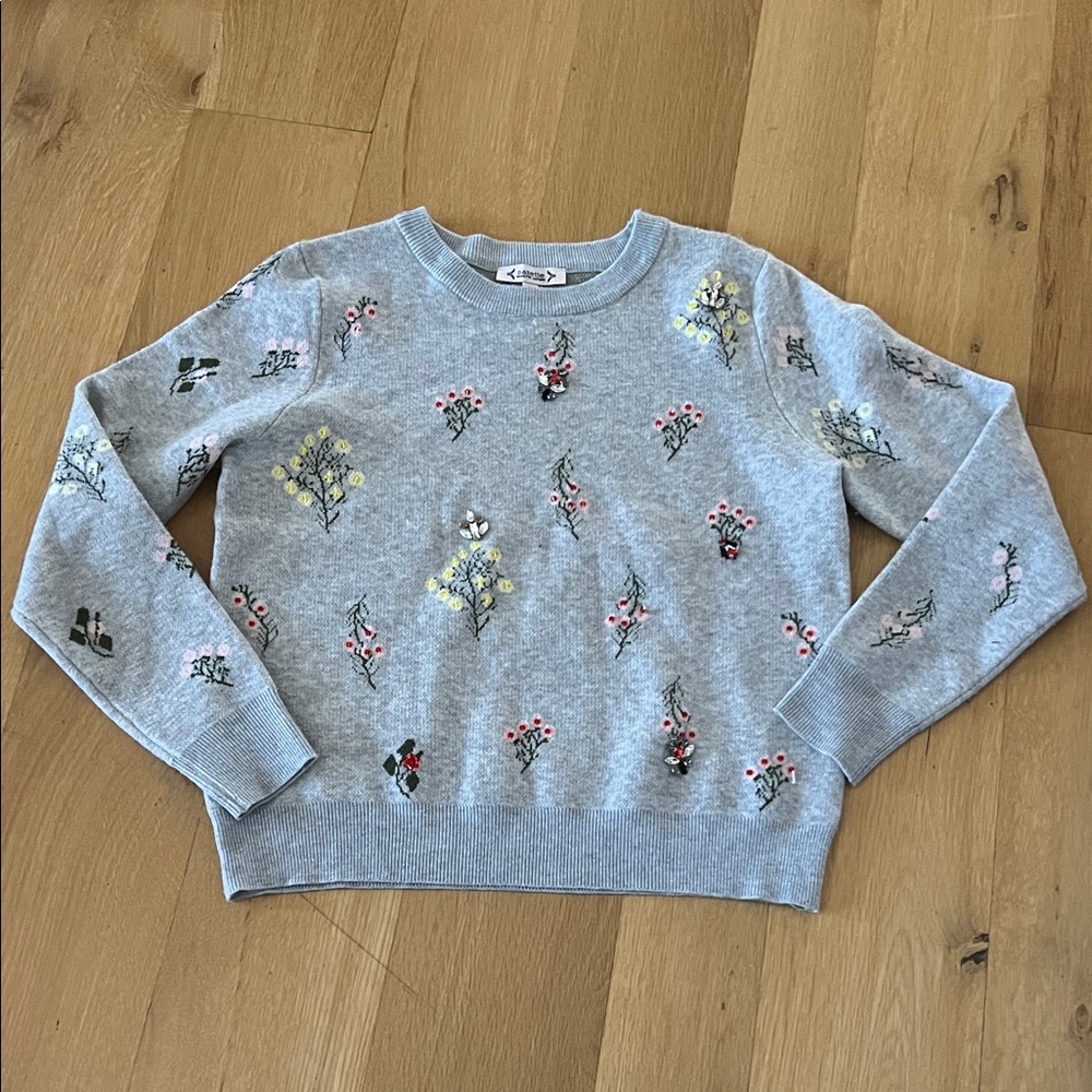 Nanette Lepore Floral Embroidered Gray Sweater